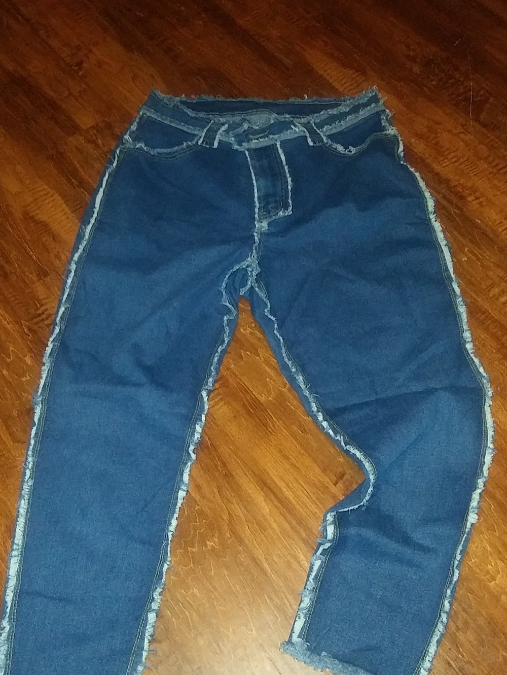 Women's Dark Blue Boyfriend Jeans with Frayed Seams